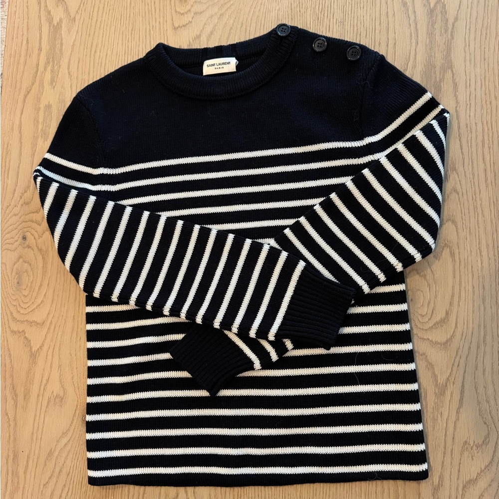 Yves Saint Laurent Blue and White Crewneck Sweater Nautical Stripes